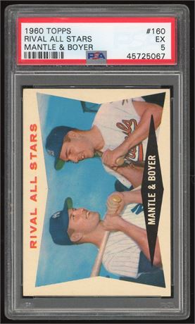 1960 Topps #160 Rival All-Stars Mantle & Boyer PSA 5 EX