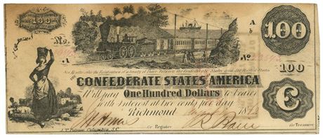 1862 $100 Confederate States Of America "Train" Note