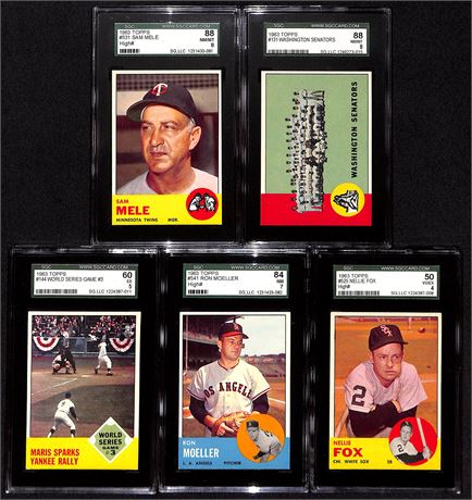 (15) 1963 Topps Baseball Card SGC Graded Lot w/ Stars & Hi#s Mostly SGC 7 NM