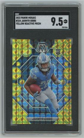 2023 Panini Mosaic #324 Jahmyr Gibbs RC Yellow Reactive Prizm SGC 9.5 MINT+