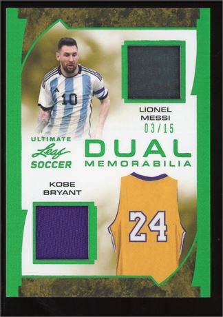 2023 Leaf Ultimate Soccer Dual Memorabilia Messi/Kobe 3/15 Game-Used Relics