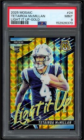 2025 Mosaic #24 Tetairoa McMillan Light It Up Gold 10/10 PSA 9
