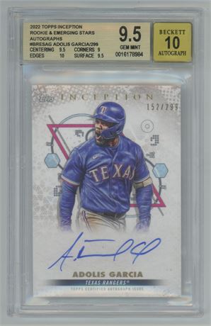 2022 Topps Inception RC & Emerging Stars Autos Adolis Garcia 152/299 BGS 9.5/10