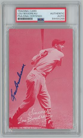 1980 Exhibit Hall Of Fame Red Tint Lou Boudreau PSA Authentic Auto