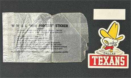 1960 Dallas Texans Team Issued Sticker w/ Bag/Instructions/Applicator RARE!