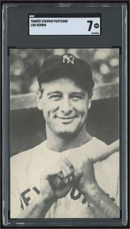 Yankee Stadium Postcard Lou Gehrig SGC 7 NM