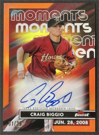 2023 Topps Finest - Finest Moments Craig Biggio Orange Refractor Auto 1/25