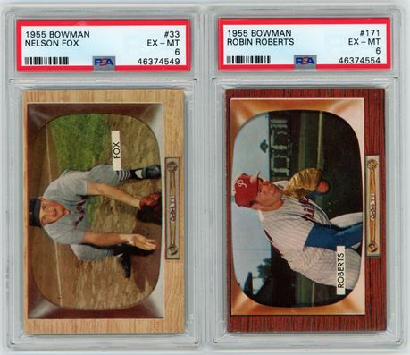 1955 Bowman EXMT PSA Graded HOF Lot (2) w/ Fox & Roberts