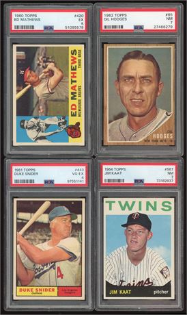 1960-1964 Topps PSA HOF Graded Lot (4) w/ Mathews, Kaat, Snider, and Hodges