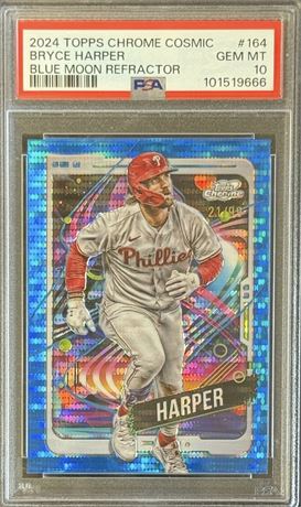 2024 Topps Chrome Cosmic #164 Bryce Harper Blue Moon Refractor 21/99 PSA 10