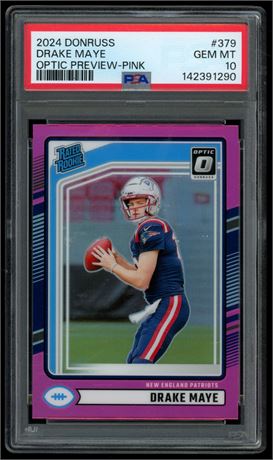 2024 Donruss #379 Drake Maye Rated Rookie Optic Preview Pink PSA 10 GEM MINT