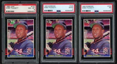 1985 Donruss/Leaf Kirby Puckett RC PSA 1,2,8 Lot (2) Pop 5 & Pop 10