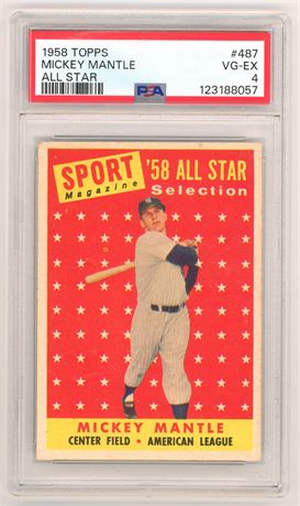 1958 Topps #487 Mickey Mantle All Star PSA 4 VGEX