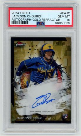 2024 Finest Jackson Chourio Autographed Gold Refractor 46/50 PSA 10