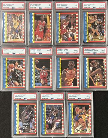 1987 Fleer Stickers Complete Set (1-11) PSA Graded Lot w/ Jordan