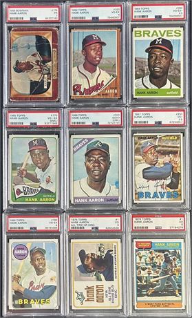 1955-1976 Topps/Bowman Hank Aaron PSA Graded Lot (9)