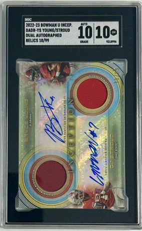 2022 Bowman U Inception Young and Stroud Relics 10/99 Dual Auto SGC 10 Auto 10