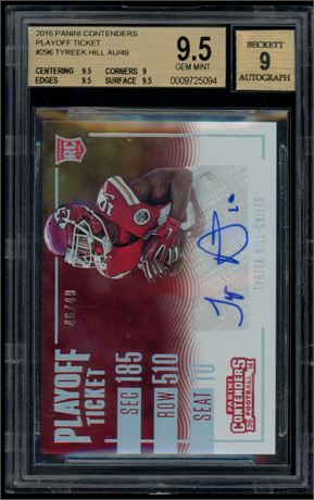 2016 Panini Contenders Playoff Ticket #296 Tyreek Hill RC 46/49 BGS 9.5 Auto 9