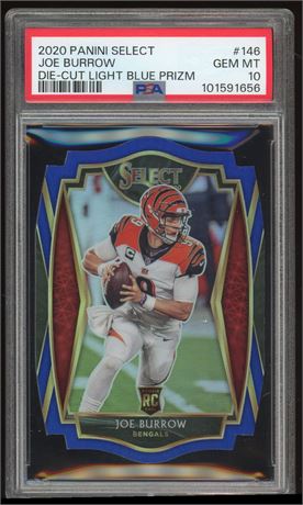 2020 Select #146 Premier Joe Burrow RC Die-Cut Light Blue Prizm PSA 10 GEM MINT