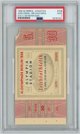 1936 Olympics-Athletics Aug 5, 200 Meter Dash Jesse Owens-3rd Gold Medal PSA 2