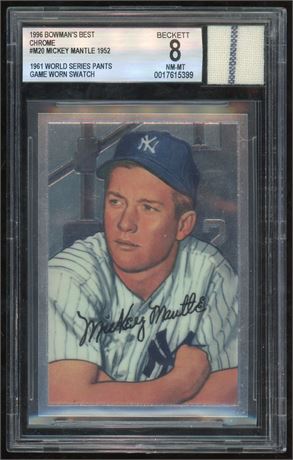 1996 Bowmans Best Chrome Mickey Mantle 1952 1961 WS Game Worn Patch BGS 8