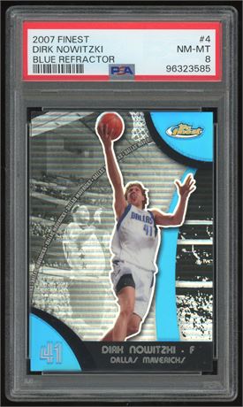 2007 Finest #4 Dirk Nowitzki Blue Refractor 33/199 PSA 8 NMMT