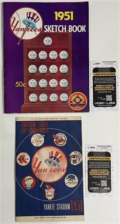 Early Wynn & Johnny Mize Signed 1951 Yankees Program & Sketch Book JSA