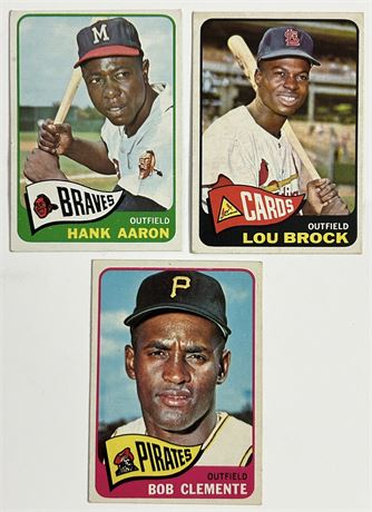1965 Topps Stars Lot (3) Aaron, Brock, Clemente VG to VGEX READ