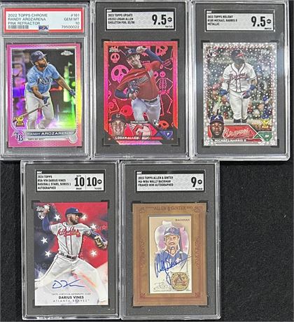 2022-2024 Graded Baseball Lot (5) w 2 Autos, Pink Refractor, RC & Variation