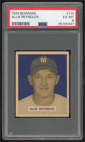 1949 Bowman #114 Allie Reynolds PSA 6 EXMT