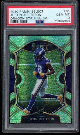 2020 Panini Select #61 Justin Jefferson Dragon Scale Prizm 11/67 PSA 10