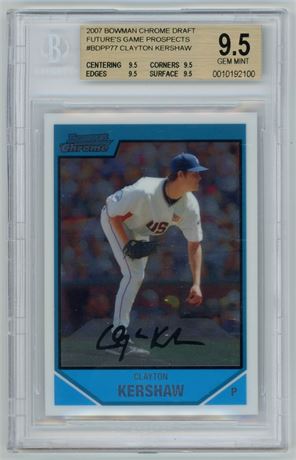 2007 Bowman Chrome Draft Clayton Kershaw RC Future's Game Prospects BGS 9.5