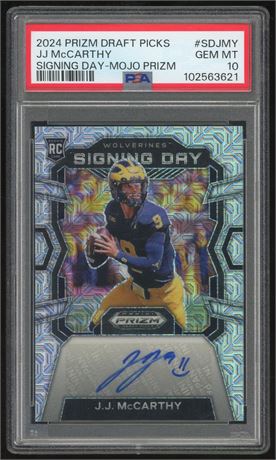2024 Prizm Draft Picks JJ McCarthy RC 1/25 Signing Day Mojo Prizm PSA 10