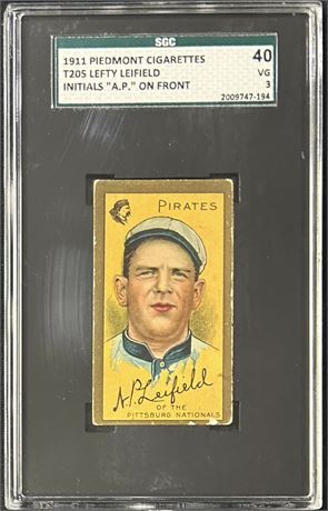 1911 T205 Honest Long Cut Lefty Leifield A. P. On Front SGC 3 VERY GOOD