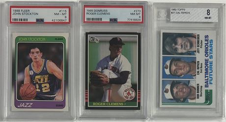 1982-1988 Multisport Graded RC Lot (3) w/ Ripken, Clemens, and Stockton
