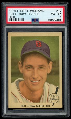 1959 Fleer Ted Williams #17 1941-How Ted Hit .400 PSA 4