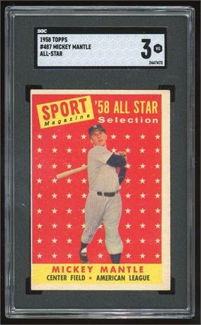 1958 Topps #487 Mickey Mantle All-Star SGC 3 VG