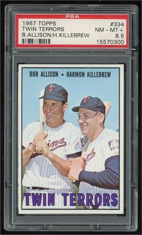1967 Topps #334 Twin Terrors Bob Allison & Harmon Killebrew PSA 8.5 NMMT+