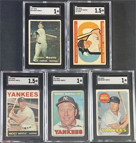 1957-1969 Topps Mickey Mantle SGC Graded Lot (5)