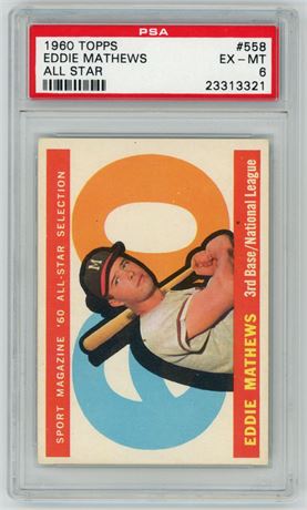 1960 Topps #558 Eddie Mathews Hi# All-Star PSA 6 EXMT