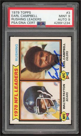 1979 Topps #3 Rushing Leaders Payton/Campbell Earl Campbell Auto PSA 9 Auto 9