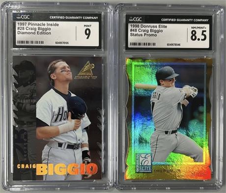 1997-98 Donruss/Pinnacle Craig Biggio CGC Graded Die-Cut Lot (2)