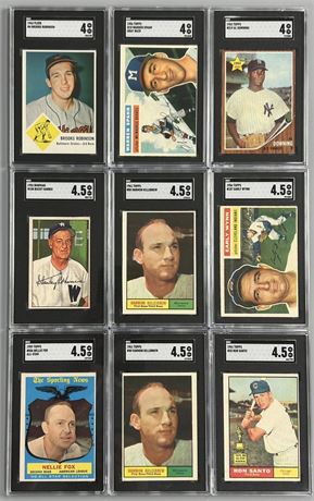 1952-63 Topps/Bowman/Fleer Baseball SGC 4-4.5 Graded Lot w/ Spahn & Santo RC (9)