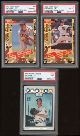 Greg Maddux PSA Graded Lot (3) w/ Refractor & Coca-Cola Cards