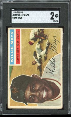 1956 Topps #130 Willie Mays Gray Back SGC 2 GOOD