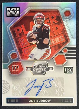 2021 Panini Contenders Optic Joe Burrow Player of the Year 31/50 Auto