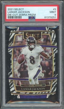 2021 Panini Select #5 Lamar Jackson Die-Cut Zebra Prizm PSA 9 MINT