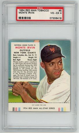 1954 Red Man #5 Monte Irvin w/ Tab PSA 4 VGEX