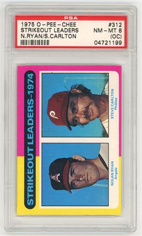 1975 O-Pee-Chee #312 Ryan & Carlton Strikeout Leaders PSA 8 (OC)