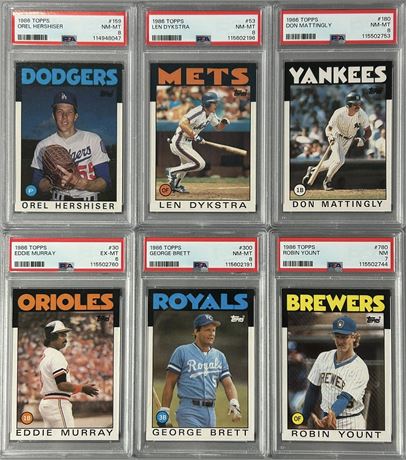 1986 Topps PSA Graded EXMT to NMMT Star Lot (6) w/ Brett, Yount, Murray + More